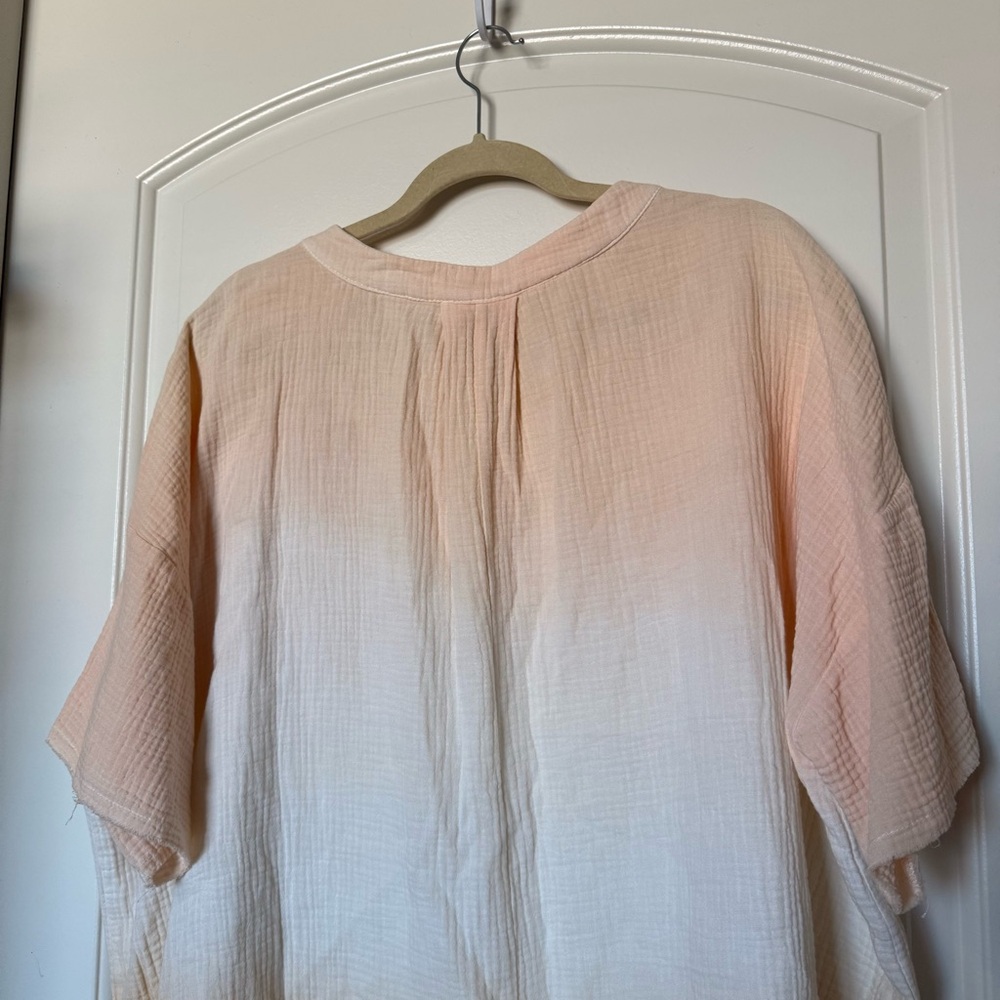 La Miel Peach and White Women's cotton Top, boho relaxed fit, beachy, chill day - Picture 6 of 7
